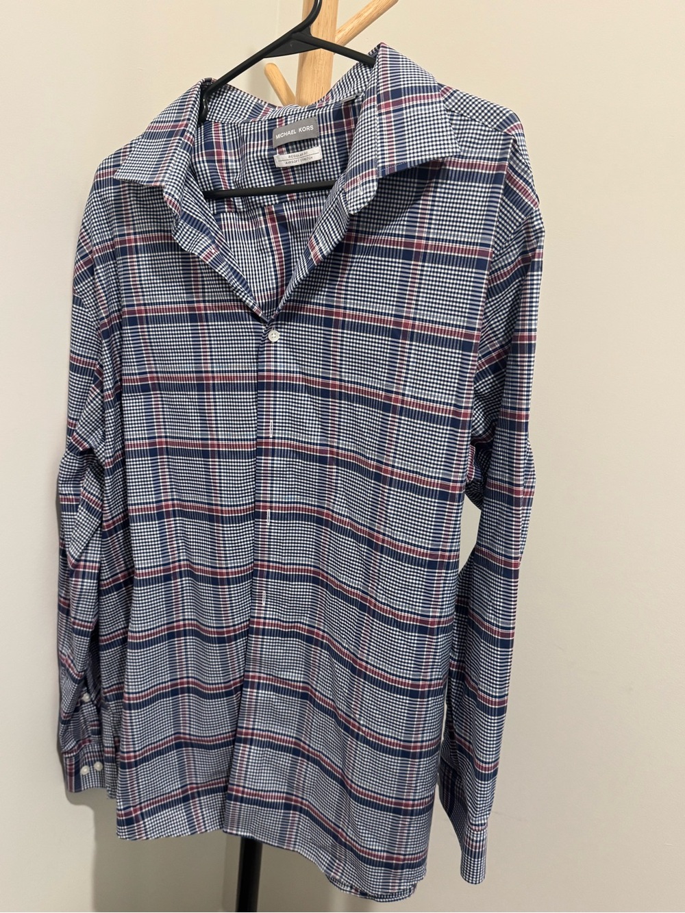 Michael Kors Men's Navy and Red Plaid Button-Down Shirt